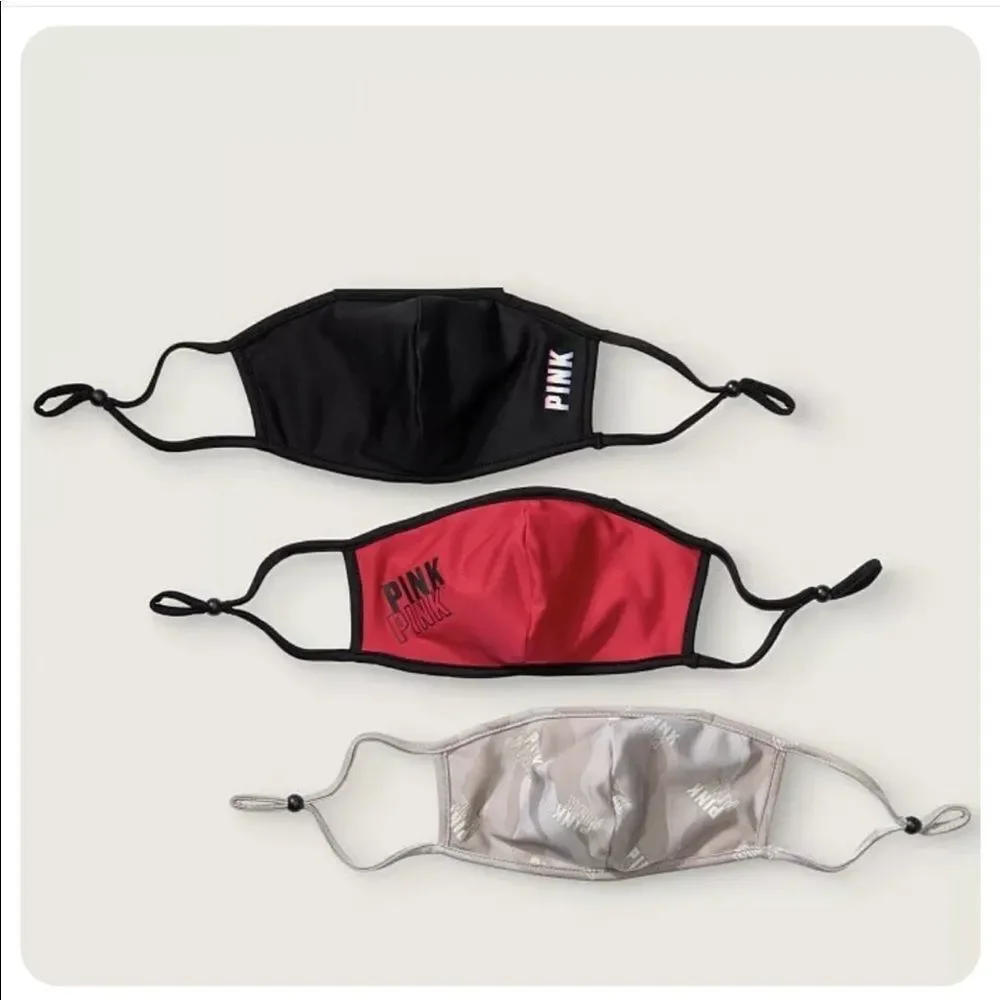 VICTORIA’S Secret Vs Pink Reusable Cloth Face Mask New 3 Pack Red Ran Ca…